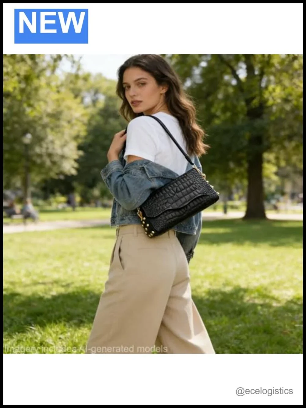 Genuine Leather Crocodile Pattern Shoulder Bag Women Handmade Purse 3 Ways Wear